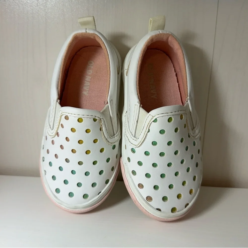 Old Navy Off White Slip On Canvas Polka dot Sneakers Size 5